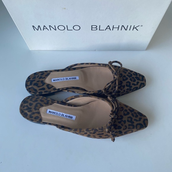 Manolo Blahnik NWT Leopard-Print Pointed-Toe Slingback Mules brown/black size-8 - Picture 2 of 8
